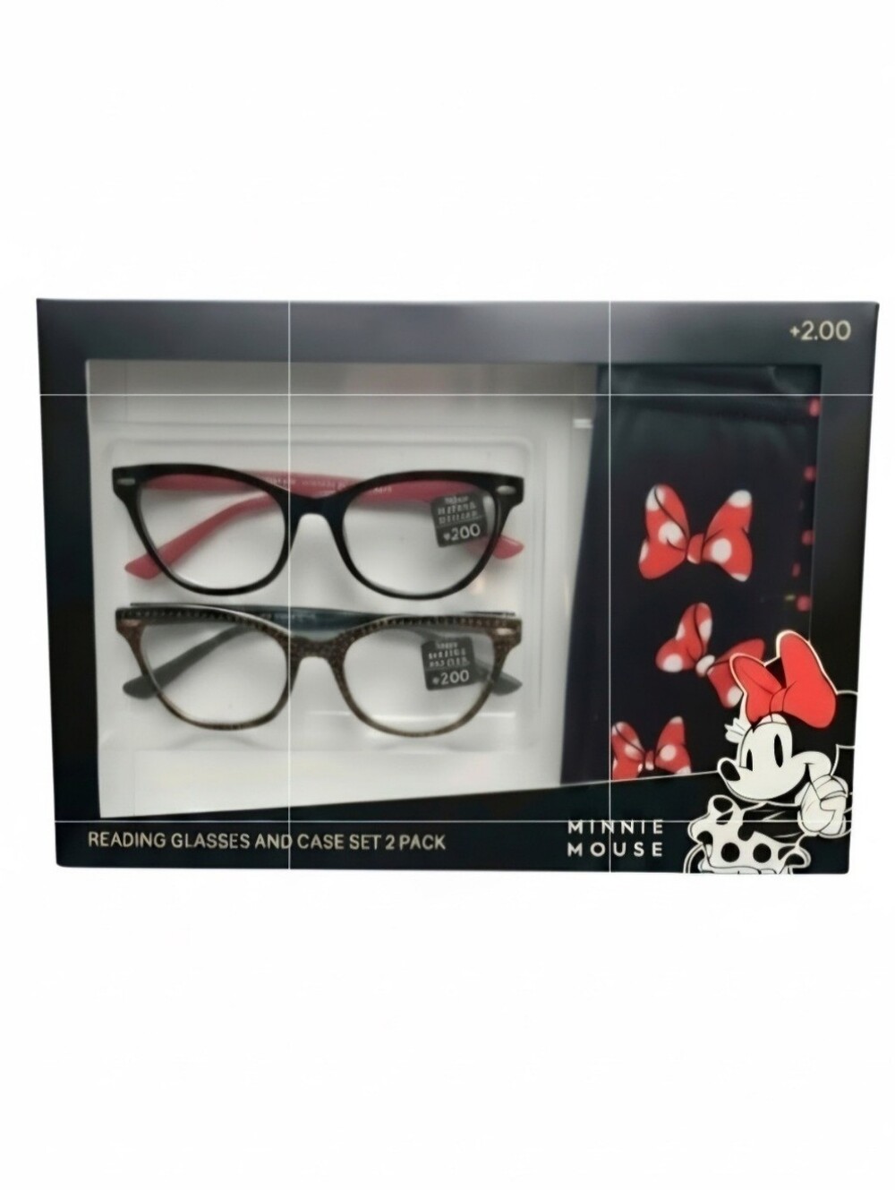 Disney Minnie Mouse Readers +2.00 Reading Glasses Microfiber Pouch 2 Pair